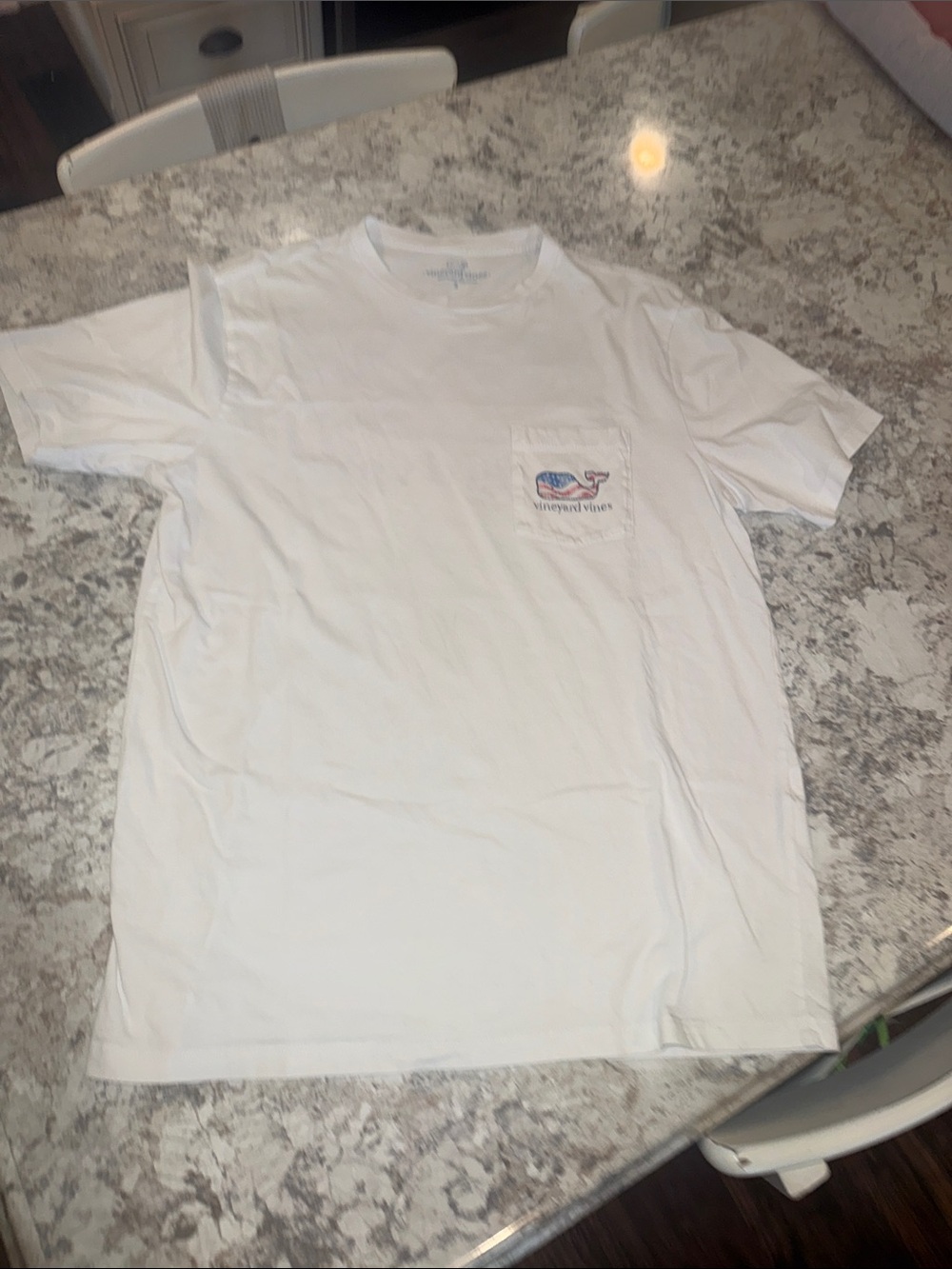 Vineyard Vines White Short Sleeve Pocket Tee with Whale Logo